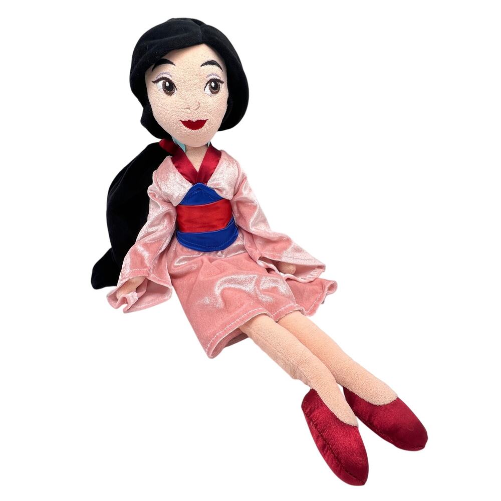 Disney Store Mulan Princess Pink Red Blue Dress Stuffed Plush Doll Toy Flower